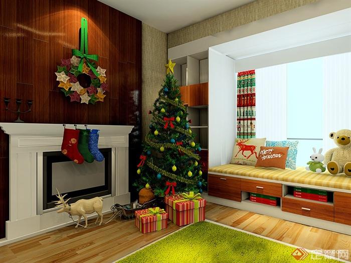儿童房,圣诞树,壁炉,飘窗