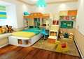 儿童房,高低床,榻榻米式床,桌椅,飘窗