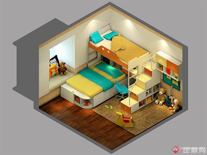 儿童房,高低床,榻榻米式床,飘窗,柜子