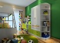 儿童房设计,高低床,书桌,衣柜,书架