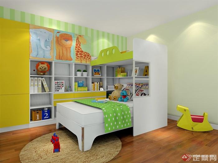 儿童房,儿童床,书柜