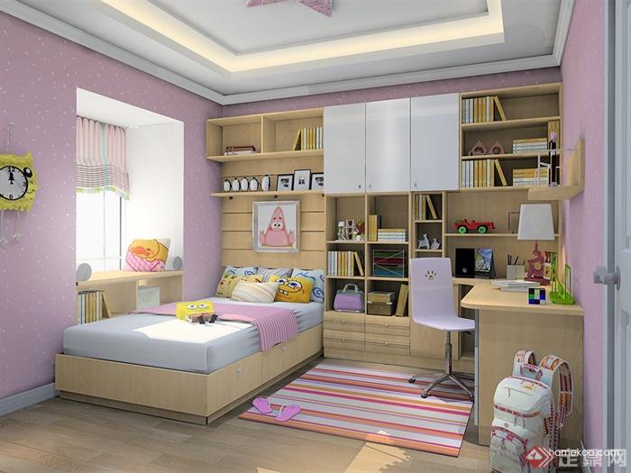 儿童房设计才床,书柜,书桌