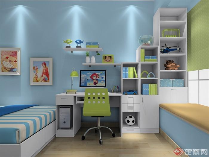 儿童房设计,儿童房设计才床,书桌,书柜,飘窗