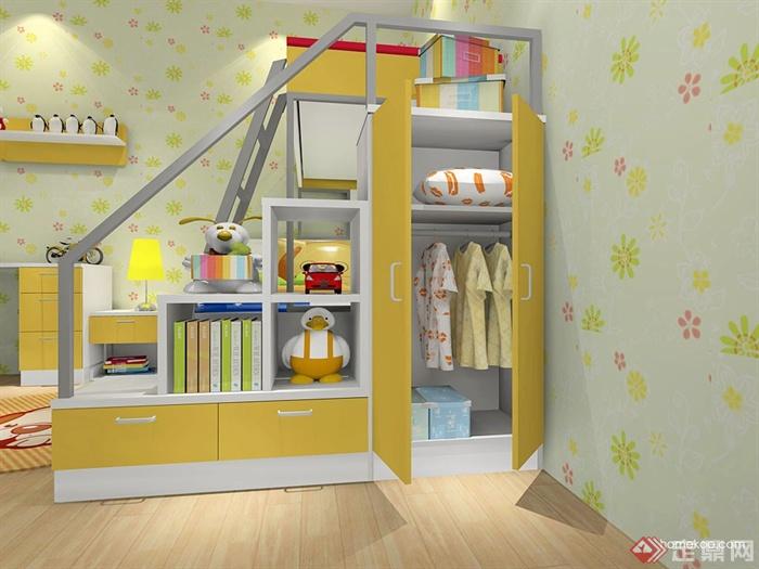 儿童房,高低床,衣柜