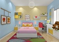 儿童房设计,床,书桌,装饰画,坐凳