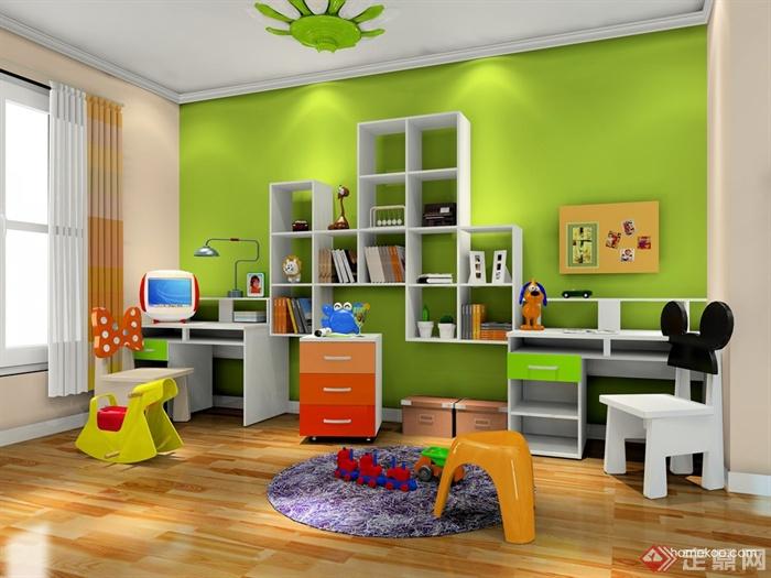 儿童房设计,书桌,书柜