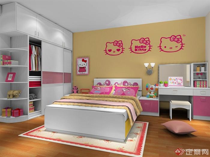 儿童房设计,书桌,床,衣柜
