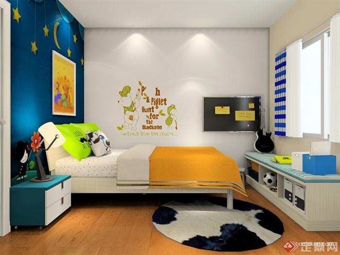 儿童房设计,床,坐凳,床头柜