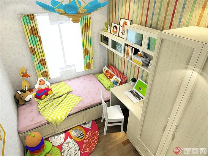 儿童房,榻榻米式床,桌椅,衣柜
