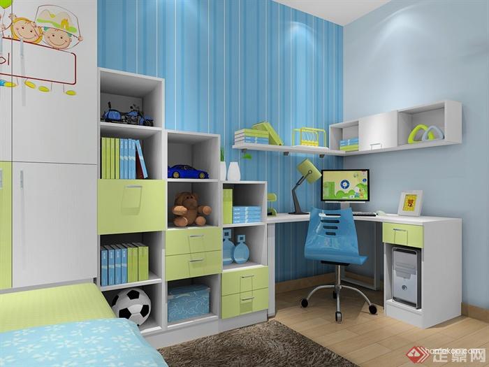 儿童房设计,书柜,书桌,书架