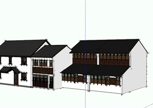 现代中式雅致两层住宅建筑设计SU(草图大师)模型素材