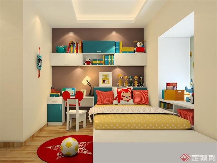 儿童房设计,床,书桌,展示柜