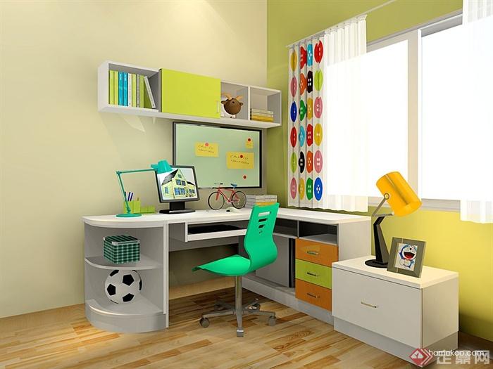 儿童房设计,书桌,书架