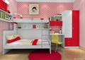 儿童房设计,高低床,书桌,衣柜