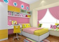 儿童房设计,床,飘窗,书桌,书柜