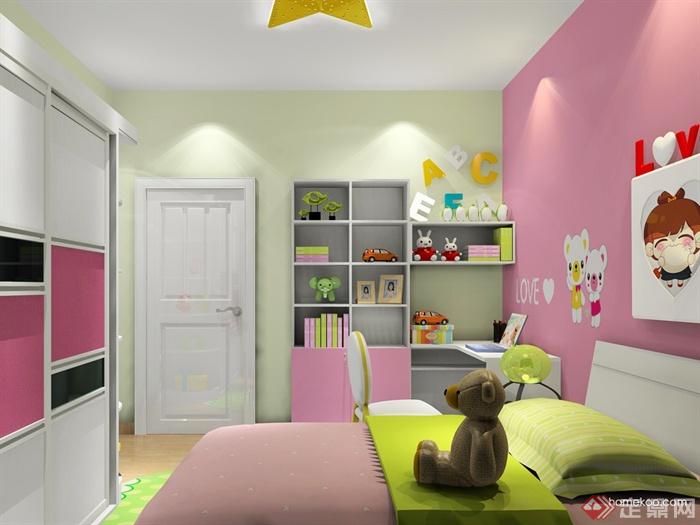 儿童房设计,床,书桌,书架,衣柜