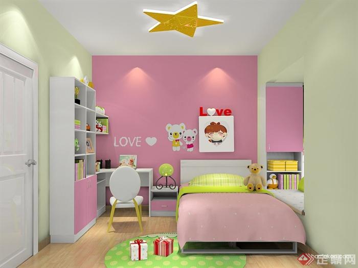 儿童房设计,床,书桌,书架
