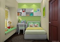 儿童房设计,床,书桌,书柜,飘窗