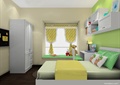 儿童房设计,床,书桌,飘窗,衣柜,书柜