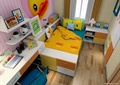 儿童房,榻榻米式床,桌椅,床头柜,衣柜