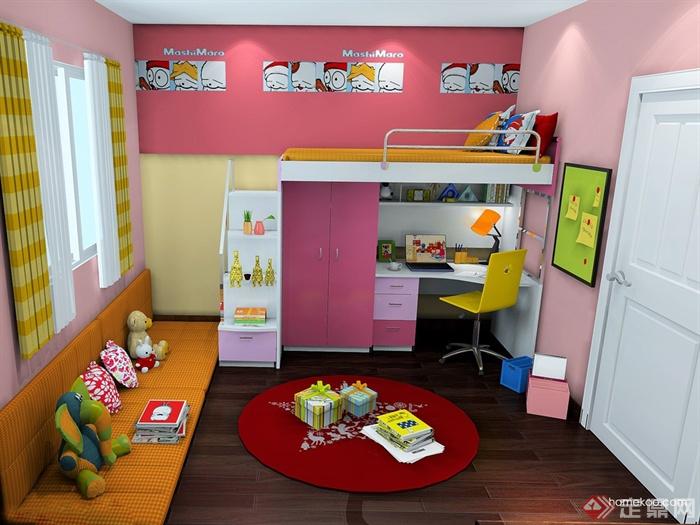 儿童房设计,床,书桌,地毯