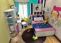 儿童房,榻榻米式床,衣柜,书柜,桌椅