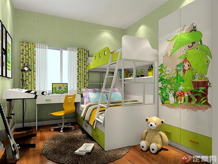 儿童房设计,高低床,衣柜,书桌