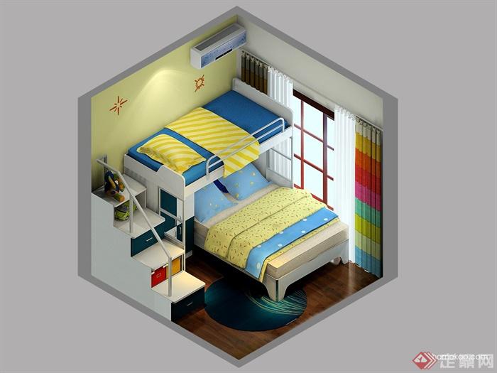 儿童房设计,高低床,台阶