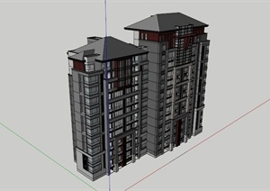 现代简约高层住宅建筑设计SU(草图大师)模型素材
