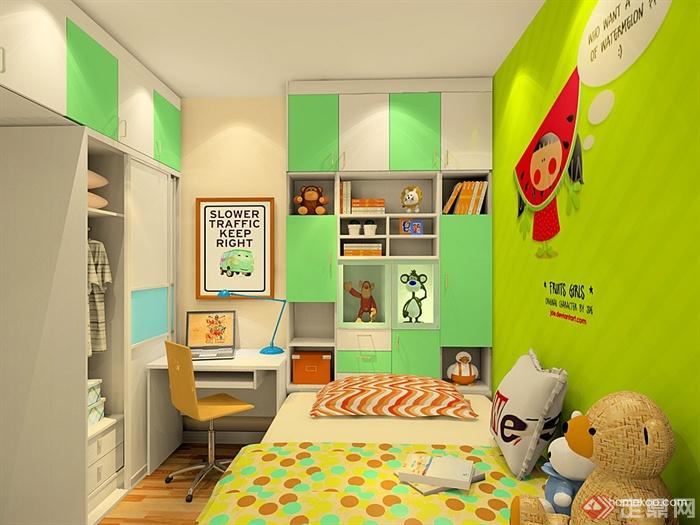 儿童房,卧室,儿童床,衣柜,书柜,桌椅
