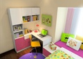 儿童房,儿童床,儿童桌椅,书柜,飘窗
