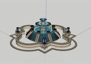 欧式多层喷泉水池景观设计SU(草图大师)模型