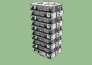 某现代风格小区洋房住宅楼设计SU(草图大师)模型