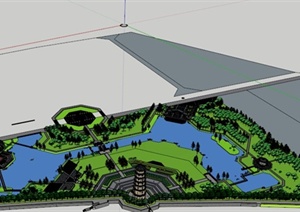现代中式塔主题公园景观设计SU(草图大师)模型