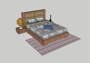 现代风格住宅卧室双人床设计SU(草图大师)模型
