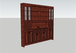 某现代中式室内木质餐柜设计SU(草图大师)模型