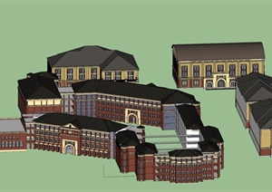某英式风格学校建筑设计SU(草图大师)模型