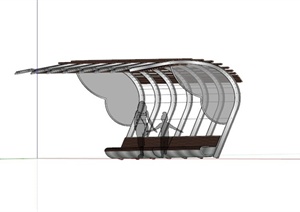 木条镂空汽车站台设计SU(草图大师)模型