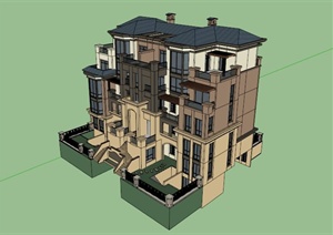 欧式五层花园洋房建筑设计SU(草图大师)模型
