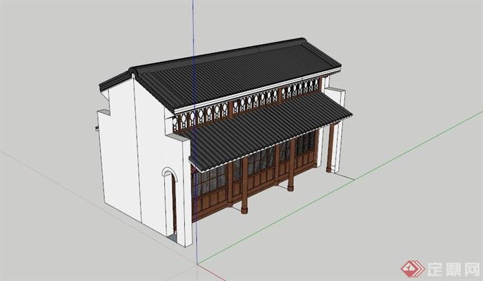 古典中式简约住宅建筑设计SU模型(1)