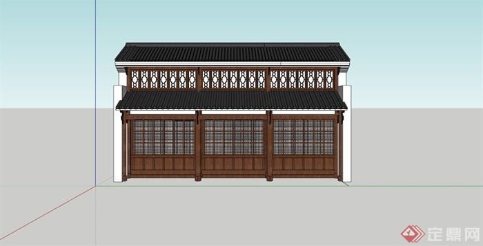 古典中式简约住宅建筑设计SU模型(3)