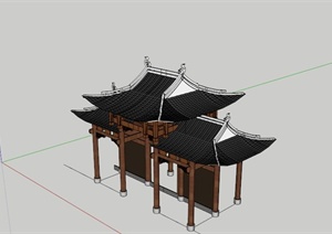 古典中式对称结构重檐大门设计SU(草图大师)模型