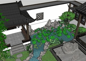 苏州园林式庭院花园Su精细设计模型