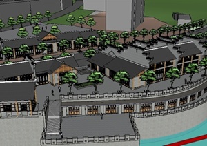 江南水乡风格商业街区sketchup精致设计模型