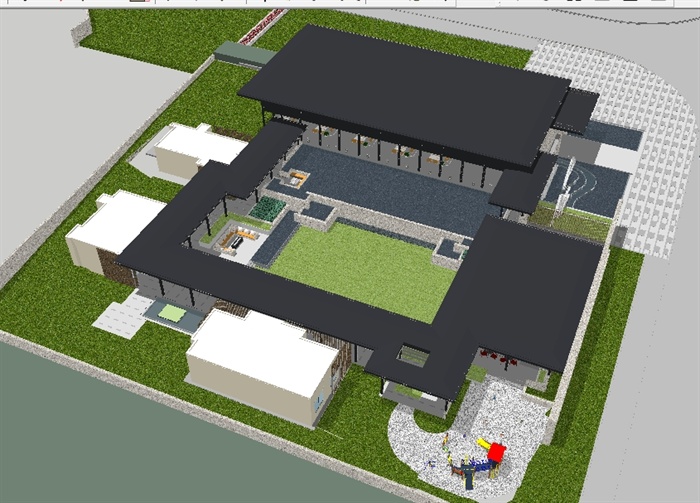 新中式售楼体验中心建筑与景观Su精致设计模型(4)