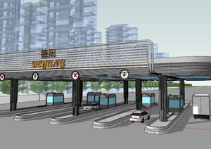 某现代简约高速公路收费站建筑SU(草图大师)模型