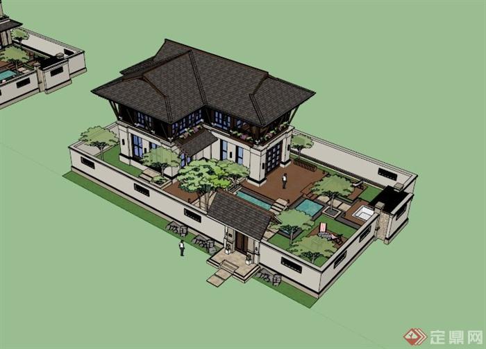 东南亚小别墅建筑设计SU模型(1)