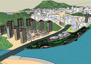 某城市滨水公园景观及住宅楼设计SU(草图大师)模型