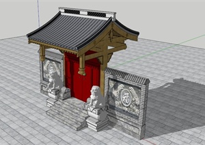 古典中式垂花门大门设计SU(草图大师)模型