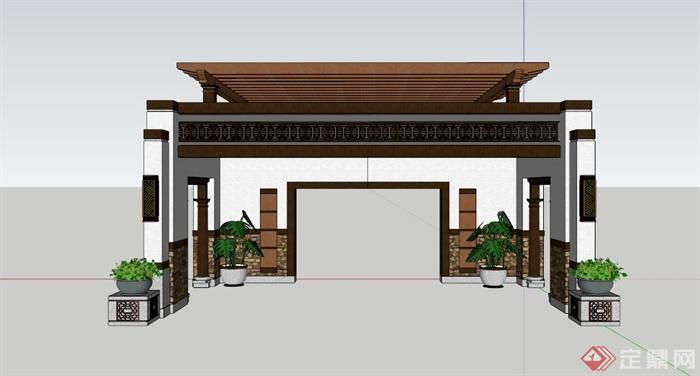 中式堂亭景观亭设计SU模型(3)